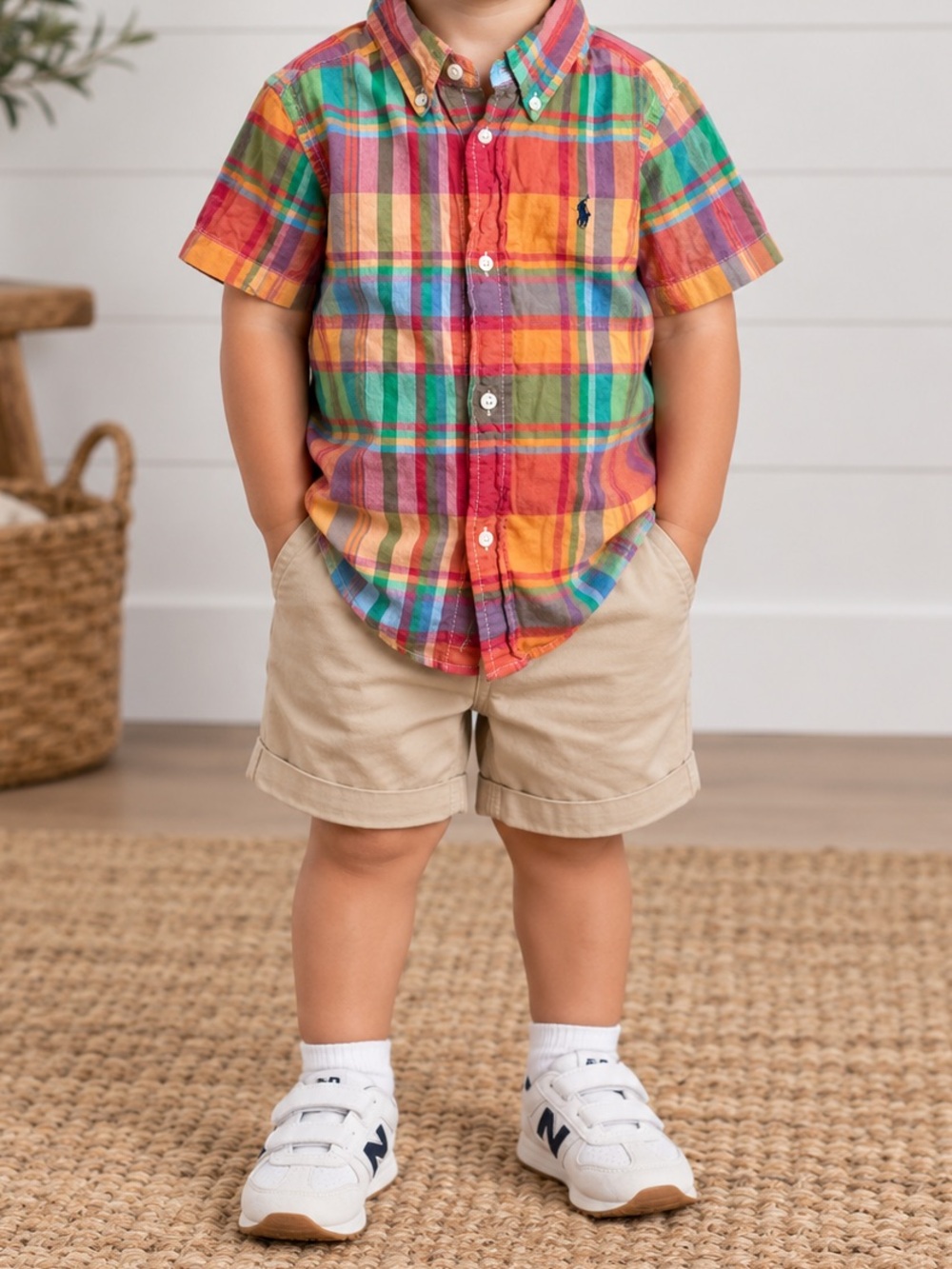Ralph Lauren Boys Madras Plaid Button Down Short Sleeve Shirt 3T Preppy Casual